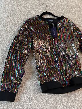 Multicolor Sequin Jacket with Black Trim